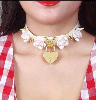 Punk Rose Heart Locket Collar Embrace Kawaii Fashion with Elegance