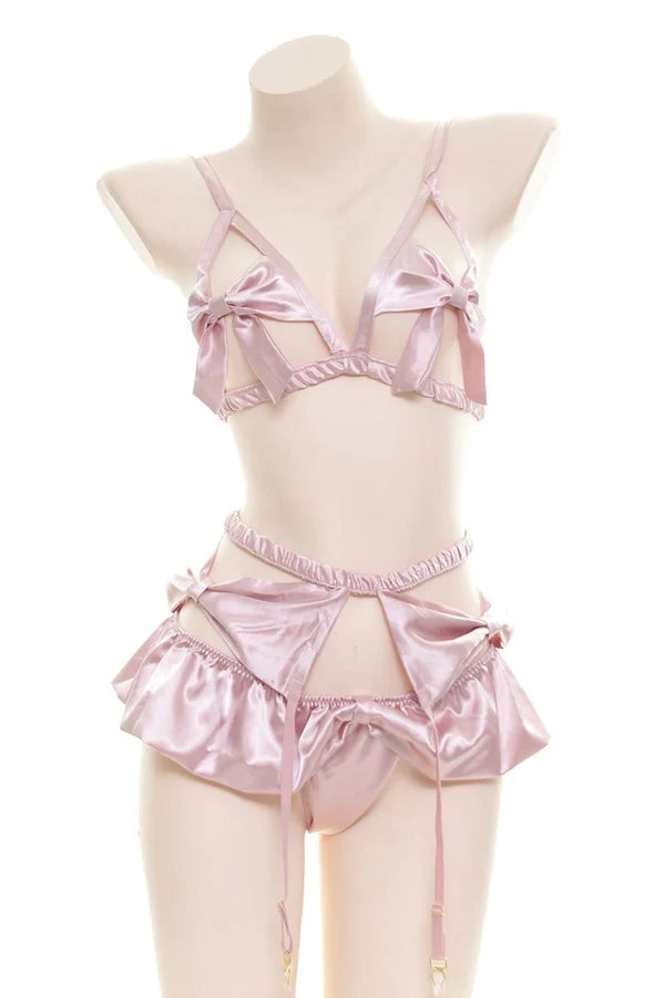 Feel Like a Precious Present with Satin Ribbon Women's Lingerie Set