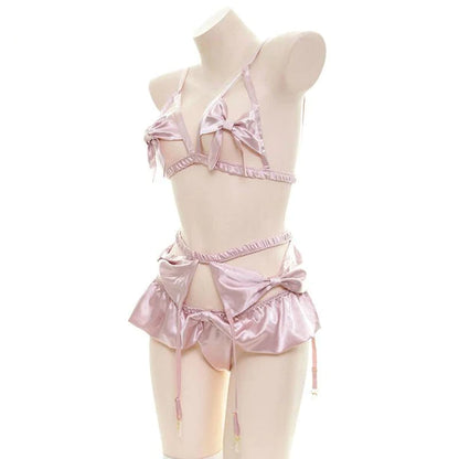 Feel Like a Precious Present with Satin Ribbon Women's Lingerie Set