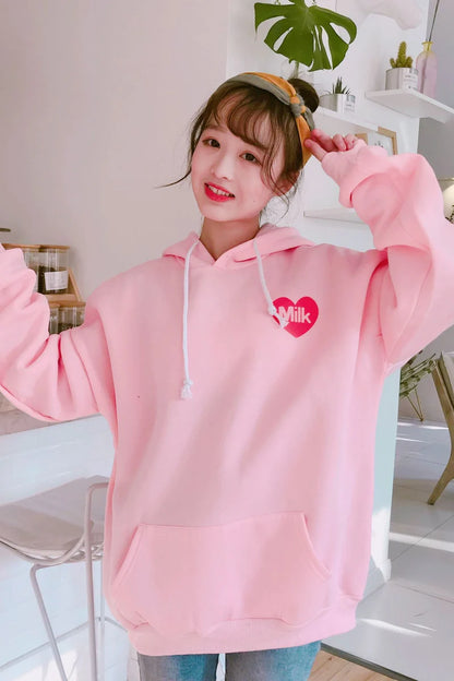 Cute Strawberry Milk Japanese Inspired Hoodie Kawaii Fashion Delight