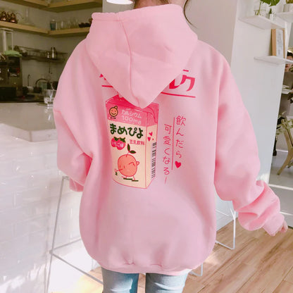 Cute Strawberry Milk Japanese Inspired Hoodie Kawaii Fashion Delight