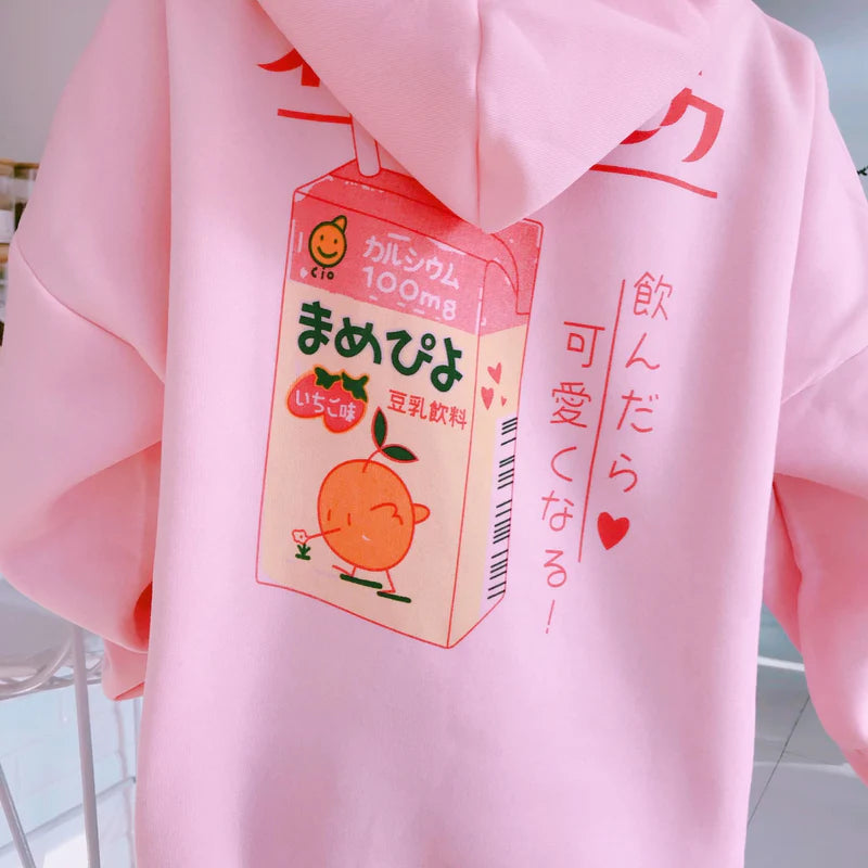 Cute Strawberry Milk Japanese Inspired Hoodie Kawaii Fashion Delight