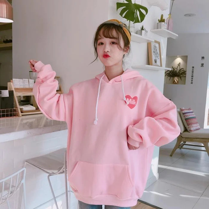 Cute Strawberry Milk Japanese Inspired Hoodie Kawaii Fashion Delight