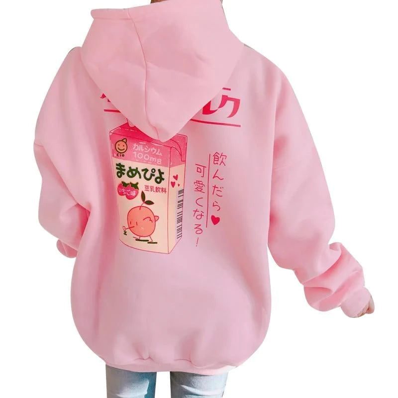 Cute Strawberry Milk Japanese Inspired Hoodie Kawaii Fashion Delight