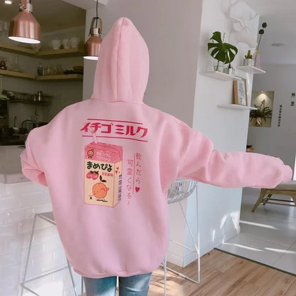 Cute Strawberry Milk Japanese Inspired Hoodie Kawaii Fashion Delight