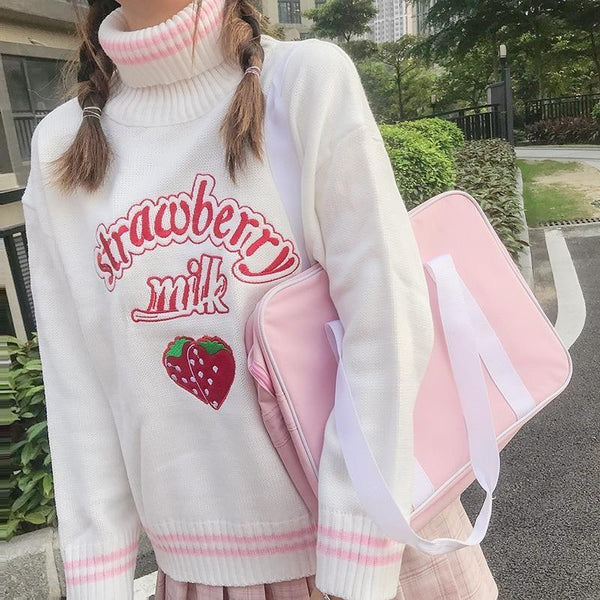 Cozy up in Style Strawberry Milk Knit Sweater Women Winter Essential