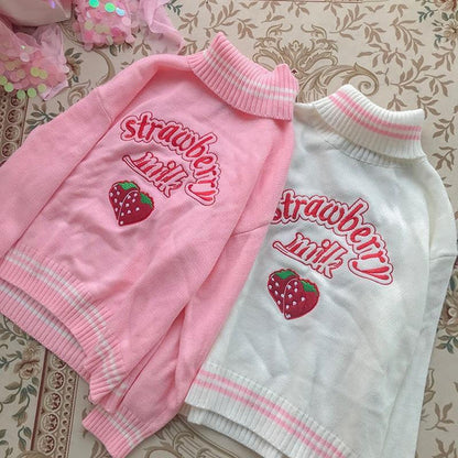 Cozy up in Style Strawberry Milk Knit Sweater Women Winter Essential