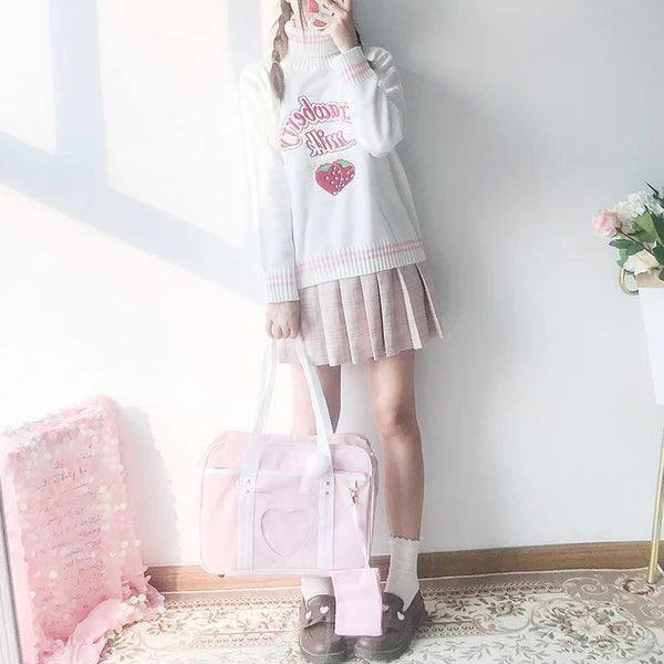 Cozy up in Style Strawberry Milk Knit Sweater Women Winter Essential