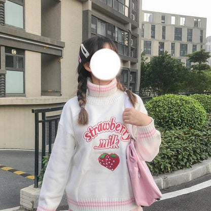 Cozy up in Style Strawberry Milk Knit Sweater Women Winter Essential