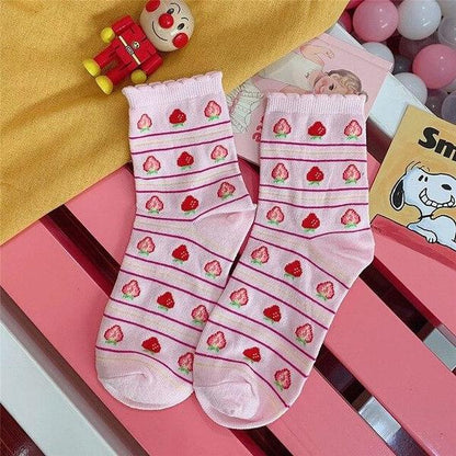 Must-Have Kawaii Strawberry Milk Socks One Size Fits Most Women