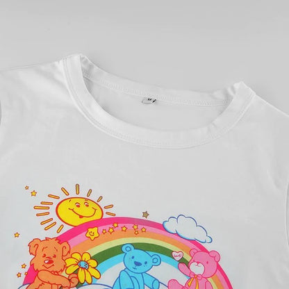 Adorable Rainbow Care Bear Crop Top Shirt Women's Kawaii Fashion