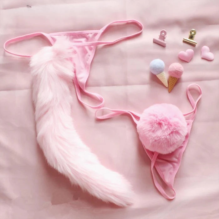 Petplay Fox or Bunny Tail Women's Thongs Comfy Alternative to Tail Plugs