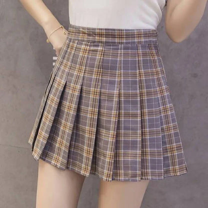 Pleated Plaid Kawaii School Girl Women's Skirt Built-in Shorts 10 Colors