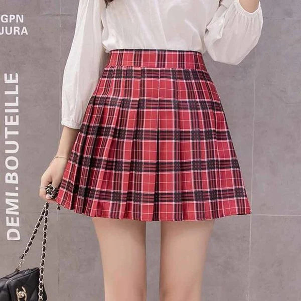 Pleated Plaid Kawaii School Girl Women's Skirt Built-in Shorts 10 Colors