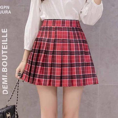 Pleated Plaid Kawaii School Girl Women's Skirt Built-in Shorts 10 Colors