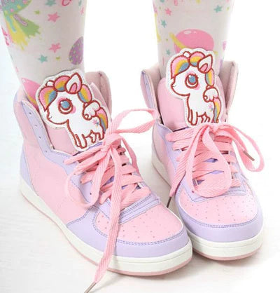 Magical Rainbow Unicorn High Top Sneakers Kawaii Shoes for Women