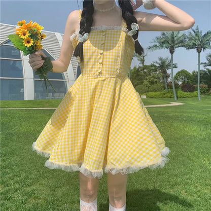 Irresistible Yellow Plaid Women's Babydoll Dress Feel Like a Dream