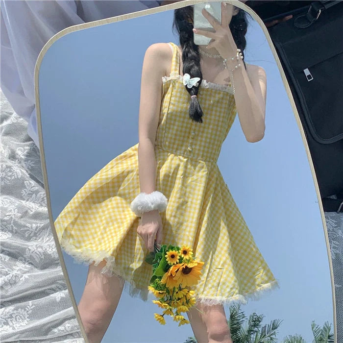 Irresistible Yellow Plaid Women's Babydoll Dress Feel Like a Dream