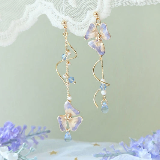 New Korean Flower Asymmetrical Dangle Earrings for Women Long Tassel Butterfly Imitation Pearl Cat Drop Earring Party Jewelry