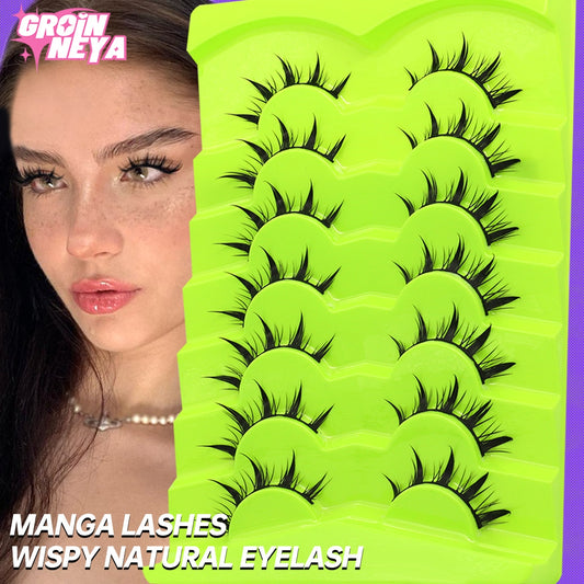 GROINNEYA Manga Lashes 5/7 pairs Eyelashes 3D Natural False Lashes Fluffy Soft Cross Wispy Natural Eyelash Extension Makeup