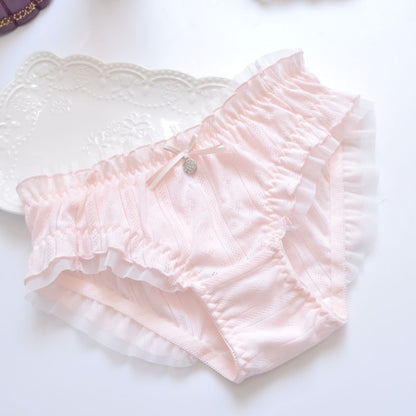 Cotton Ruffle Cute Lovely Sweety Girl Panties Bow Japanese Princess Style High Elasticity Breathable Women Underwear Breifs