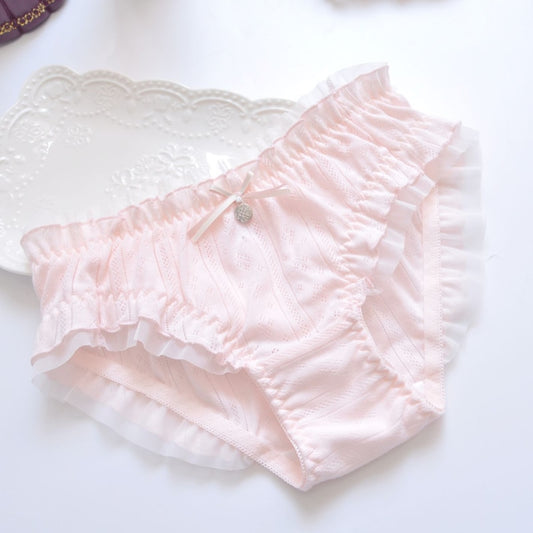 Cotton Ruffle Cute Lovely Sweety Girl Panties Bow Japanese Princess Style High Elasticity Breathable Women Underwear Breifs