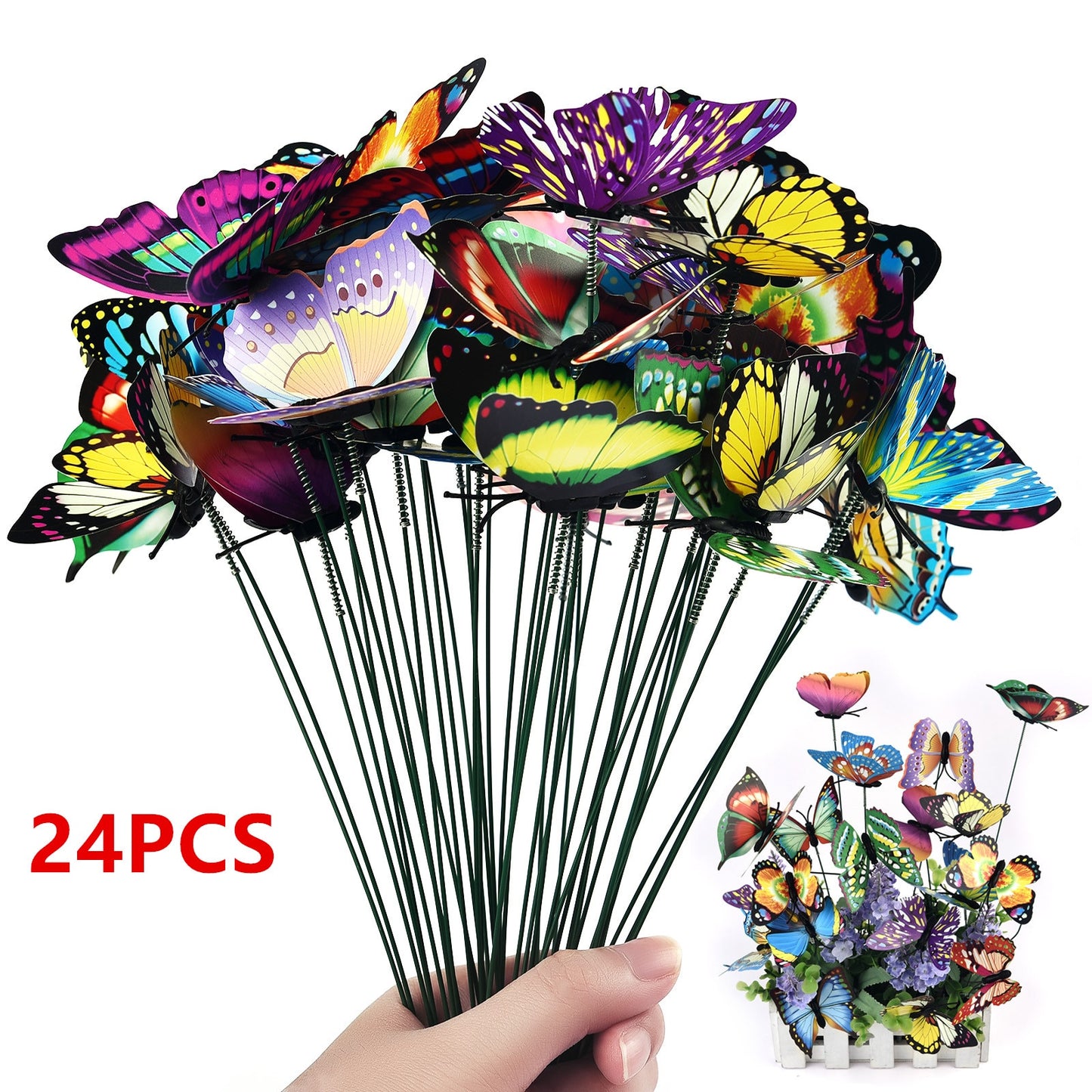 5-24Pcs/set Butterflies Garden Yard Planter Colorful Whimsical Butterfly Stakes Decoracion Outdoor Decor Flower Pots Decoration