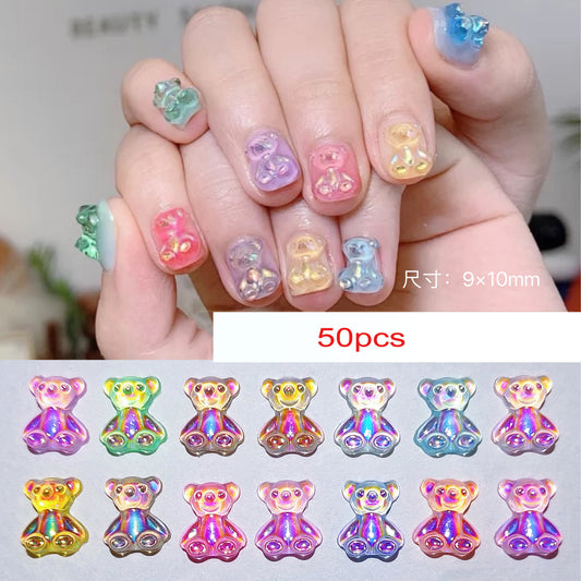 50Pcs Mini Bear Resin Nail Charms-Mix Color Butterfly&Bow Kawaii Press On Tips Manicure Accessories,3D Nail Rhinestones Decor&*&