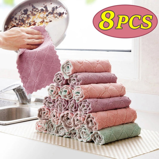 Meltset 8PCS Microfiber Towel Absorbent Kitchen Cleaning Cloths Non-stick Oil Dish Towel Rags Napkins Household Cleaning Towel