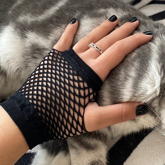 New Black Womens Short Fishnet Net Gloves Fingerless Mesh Gloves Punk Rock Fancy Night Club Party Beautiful Gloves