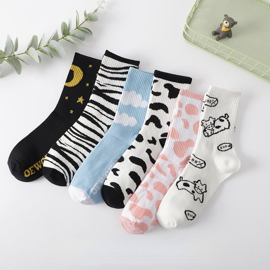 Autumn Winter Socks Women's Tube Cotton Socks Cartoon Creativity Cute Small Fresh Ins Tide Comfortable Breathable Sweat Socks
