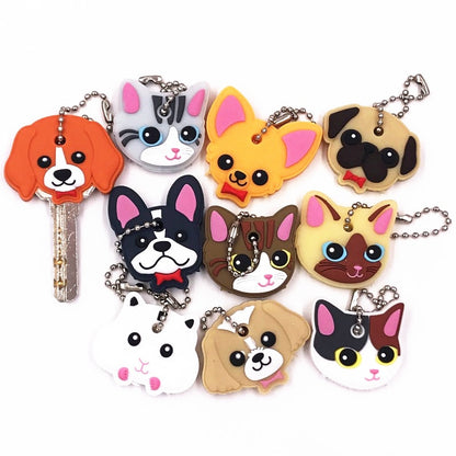 1Pcs Animal Cartoon Key Cover Cap Silicone Key Accessories PVC Soft Dog Cat Key Holder Key Chain For Girl Women Trinket Gift