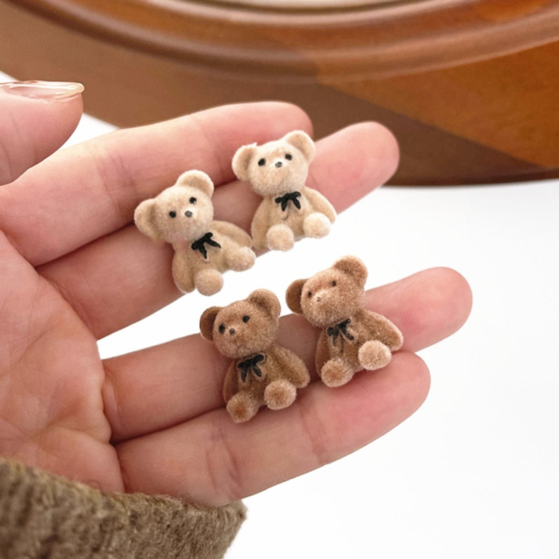 New Korean Kawaii Funny Plush Small Stud Earrings Cute Bow Bear Statement Dainty Earring Fashion Jewelry Brincos Wholesale