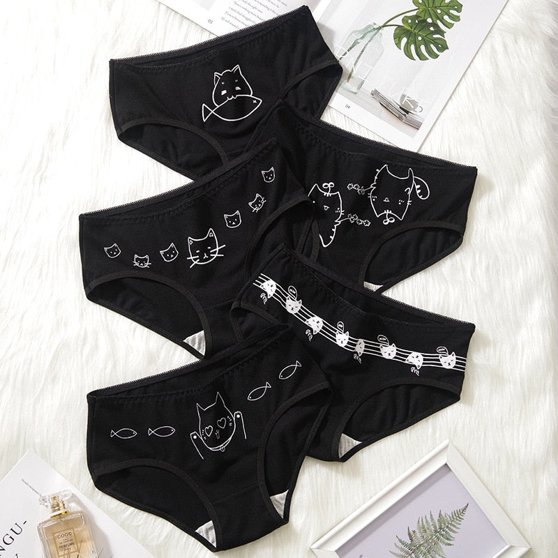 5Pcs/set Cotton Underwear Cute Cartoon Cat Panties for Woman Girl Soft Pantys Plus Size Breathable Briefs Female Lingerie