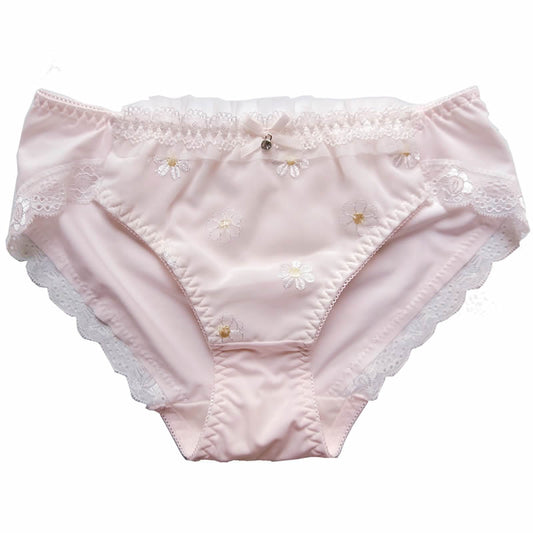 Flower Embroidery Milk Silk Panties Women Lace Silky Smooth Seamless Female Underwear Cute Lovely Sweety Lingerie Breifs