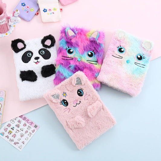 Cute Cat Notebook with Lock Kawaii Unicorn Diary Journal A5 Agenda Planner Organizer Wonderful Plush Note Book School Sketchbook