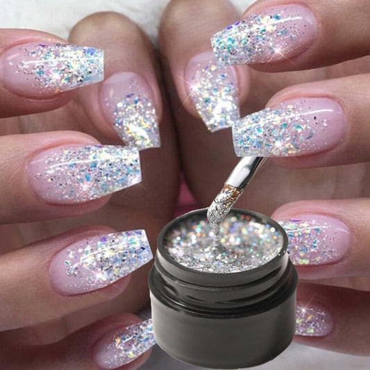 5ML Glitter Nail Gel Paint UV Varnish Semi-Permanent Base Manicure Primer Shimmer Diamond Shining Platinum Paint Nail Gel