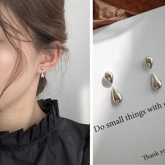Simple Stud Earrings Trend Jewelry For Women Silver Color Water Drop Two Use Cute Korean Small Earring pendientes hombre