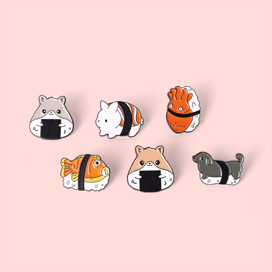 Sushi Animal Enamel Pin Cute Kawaii Food Fun Brooches Badges for Bag Hat Backpack Girl Boy Accessories Jewelry Wholesale