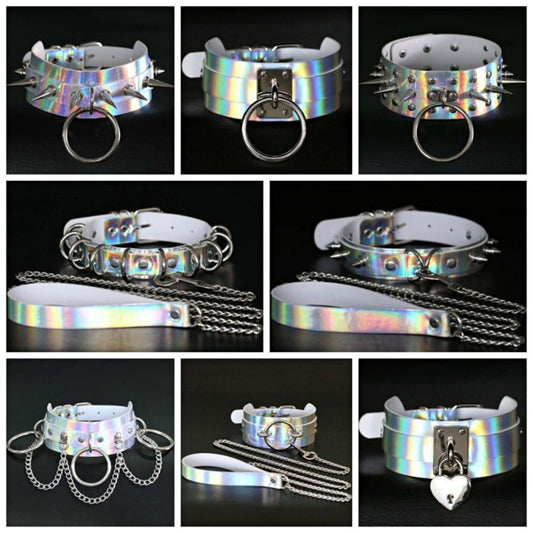 Punk Laser Luminous Choker Necklace Women Jewelry Boho Pu Leather Leash Necklace Chain Emo Clubwear Gothic Goth Clothes Harajuku