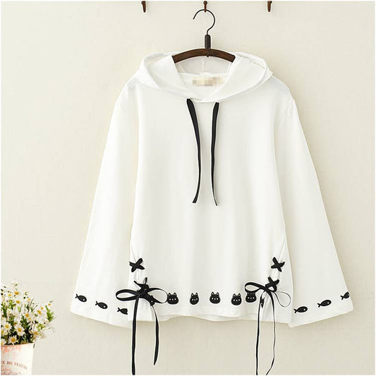 Cute Autumn Hoodies Streetwear Women Japanese  Harajuku Sweatshirt Kawaii Female Tops Shirts Loose Cat Print Swearshirt Girls