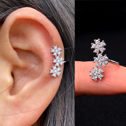 1pcs Simple Flower Shape Zircon Ear Cuff for Women Charming Crystal Clip on Earrings Earcuff Without Piercing  Fashion Jewelry