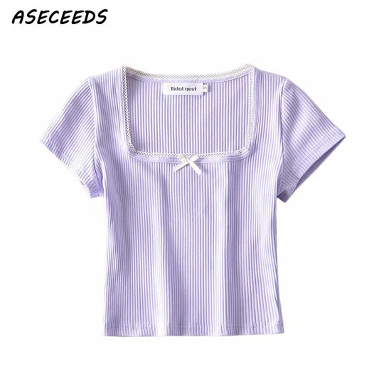Summer crop top women graphic t shirts vintage korean tops short sleeve cute top elegant black shirts with bow tie tops white