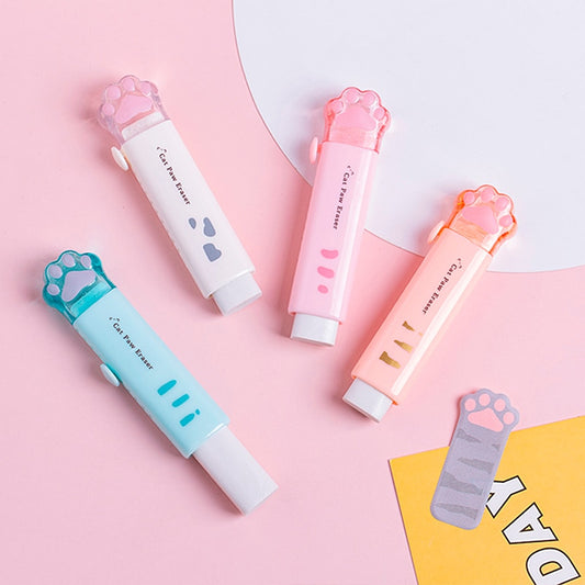 1pcs Cute Paw Eraser Mini Cat Push Type Rubber Erasers for Pencil Cleaning Stationery School Student Girl Kids Gift Award F741