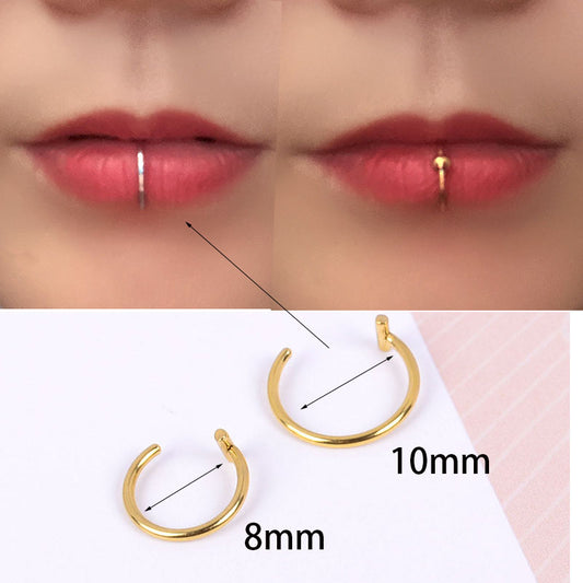 2Pcs Surgical Steel Fake Nose Ring Nose Wrap Cuffs Fake Septum Clip In The Nose Hoop Lip Hoop Rings Conch Earring Body Jewelry