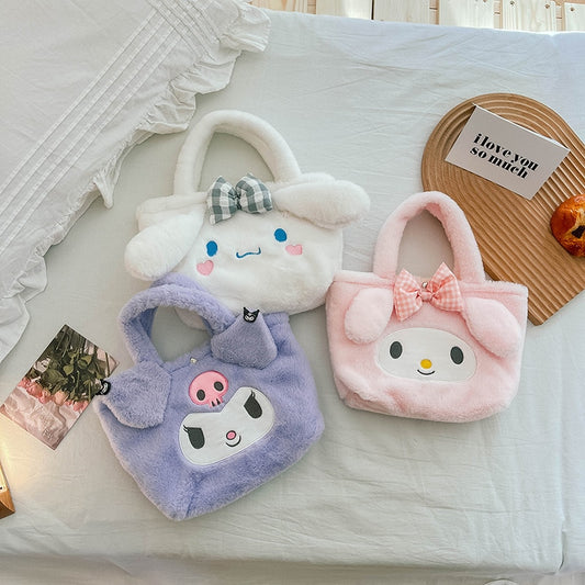 Kawaii Hello Kitty Sanrio Plush Bag Anime Kuromi Plushie Backpack for Girls Mymelody Cinnamoroll Handbags Cartoon Messenger Bags