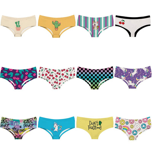 Dancing Unicorn Cactus Cartoon Print Female Lingerie Thongs Briefs  Underwear For Women Cute Panties For Lady