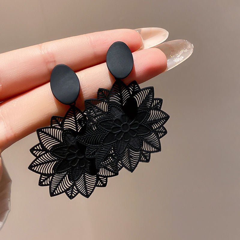 Big Black Flower Hanging Earrings For Women Exaggerated Rock Personality Cерьги Wedding Party Jewelry Valentine's Day Girl Gift