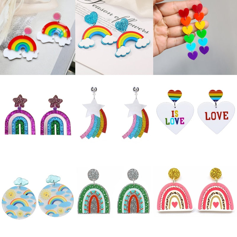 Donarsei Fashion Colorful Rainbow Earrings For Women Cute Cartoon Cloud Heart Drop Dangle Earrings Gift