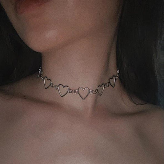 New Hollow Korean Sweet Love Heart Choker Necklace Statement Girlfriend Gift Cute Bicolor Necklace Jewelry Collier Femme